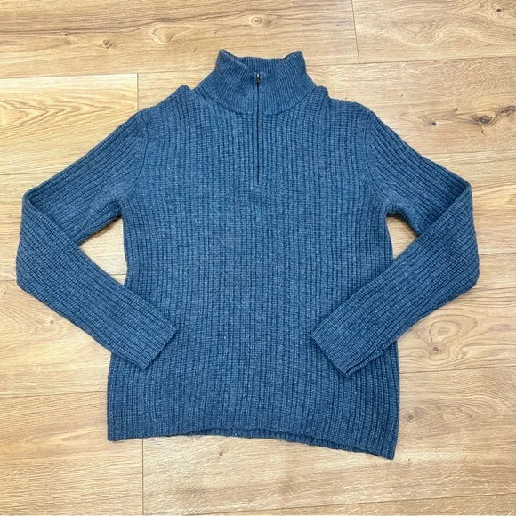 Banana Republic Wool Camel Hair Sweater Mens M Blue Gray 1/4 Zip Preppy - Picture 1 of 12